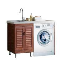 Wholesale brown wood grain aluminium alloy washing machine sink combo bathroom cabinets vanity laundry cabinet