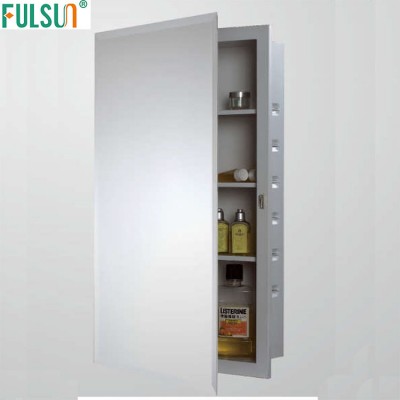 Recessed Steel Bathroom Mirrored Medicine Cabinet with white powder coated