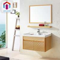 Cheap Golden Toilet Cupboard Aluminum Bathroom Floating Vanity Sink Ceramic Hand Wash Basin Cabinet With Mirror