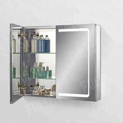 Illuminated Feature Free Size Modern Style Double Door Aluminium Bathroom Mirror Cabinet with LED